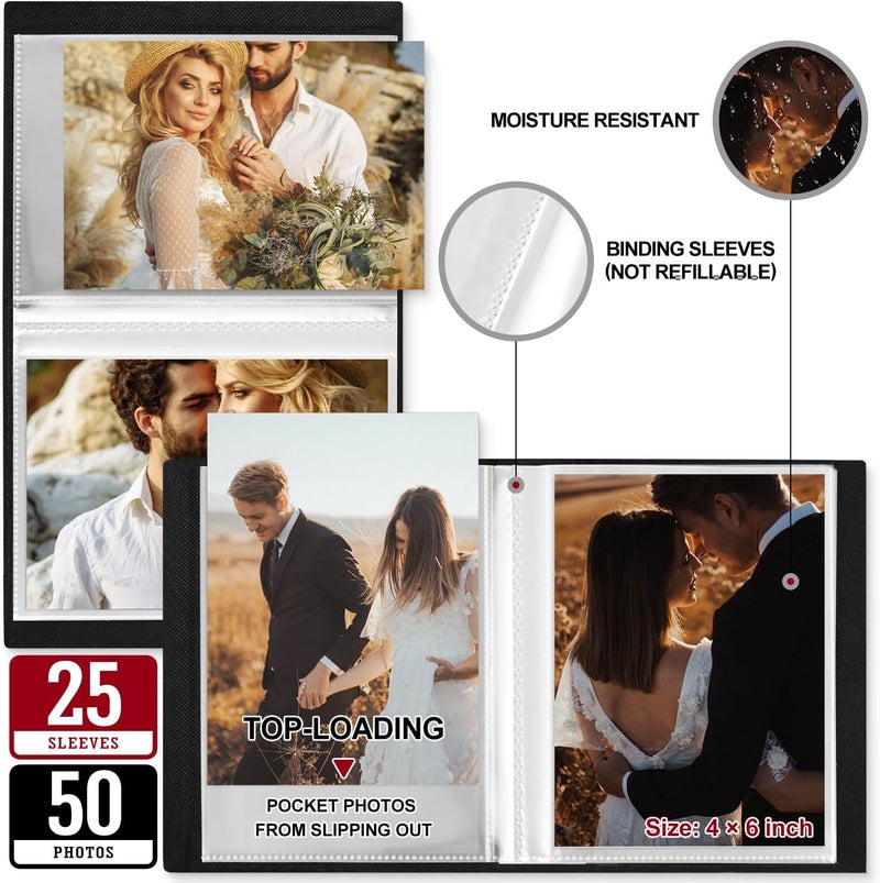 Lanpn Wedding Photo Album 4x6 2 Packs, Each Pack holds 50 Pictures, Slip in Pockets Mini Linen Top Loading Wedding Photo Albums for Portrait Only 4x6 Picture (Flower, Beige) - Image 4